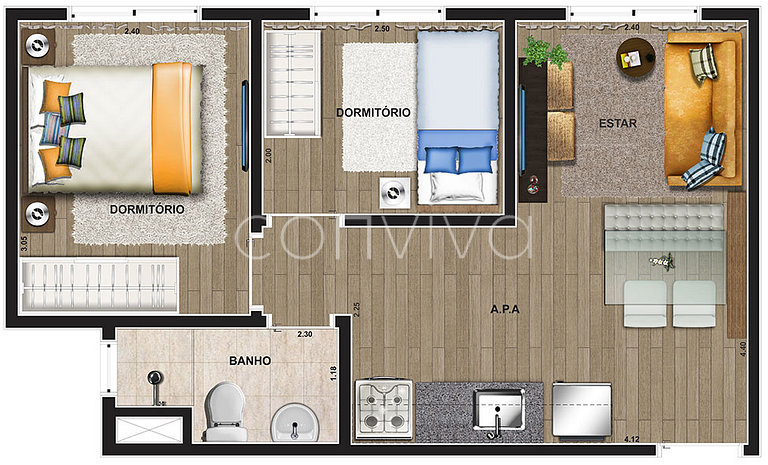 FC509 Piso de dos habitaciones en Rua Frei Caneca