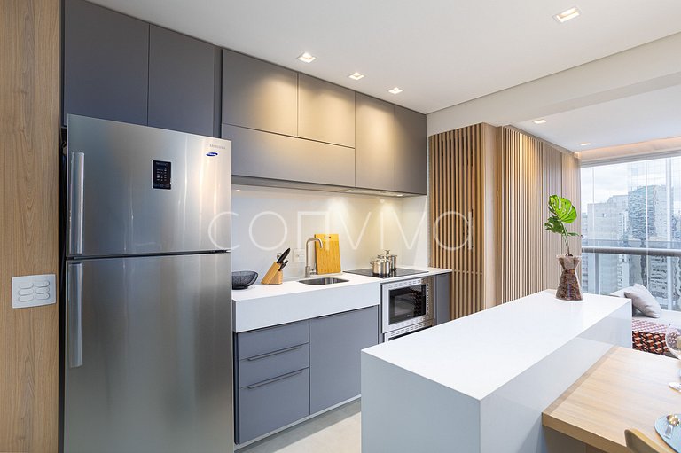 HOE1201 Apt c/ adega e vista livre na Vila Olímpia