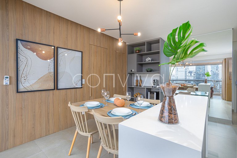 HOE1201 Apt c/ adega e vista livre na Vila Olímpia