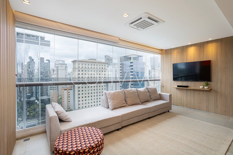 HOE1201 Apt c/ adega e vista livre na Vila Olímpia