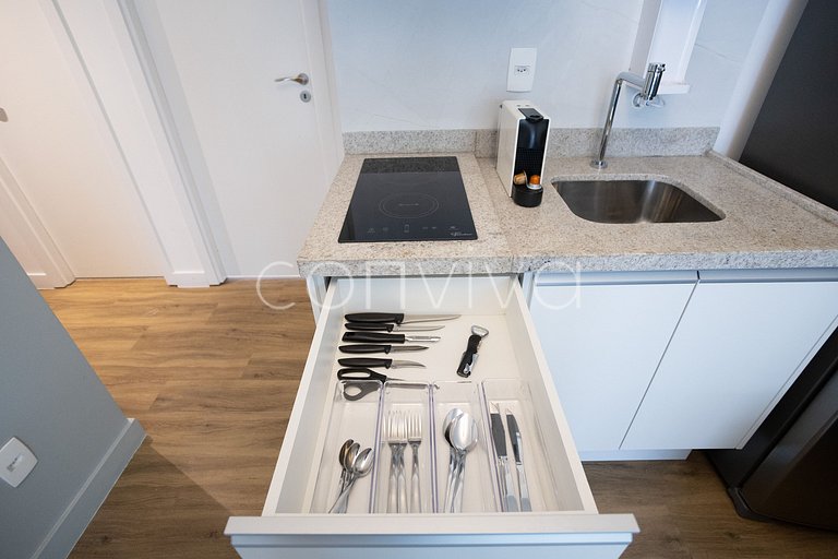 WM031 Apt c/ AC, cozinha equipada e Wi‑Fi | Moema