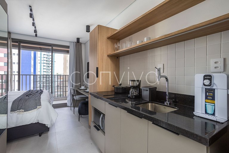 LUM1319 Studio moderno de 25m² com varanda e lazer