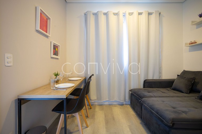 AD1001 Studio novo 27m² c/ ar e Wi-Fi na Berrini