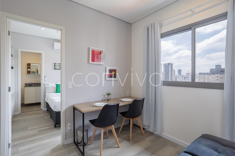 AD1001 Studio novo 27m² c/ ar e Wi-Fi na Berrini