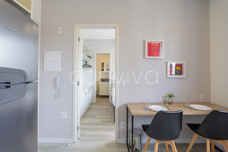 AD1001 Studio novo 27m² c/ ar e Wi-Fi na Berrini