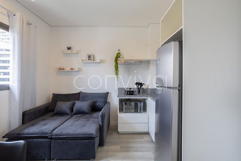 AD1001 Studio novo 27m² c/ ar e Wi-Fi na Berrini