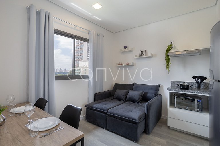 AD1001 Studio novo 27m² c/ ar e Wi-Fi na Berrini