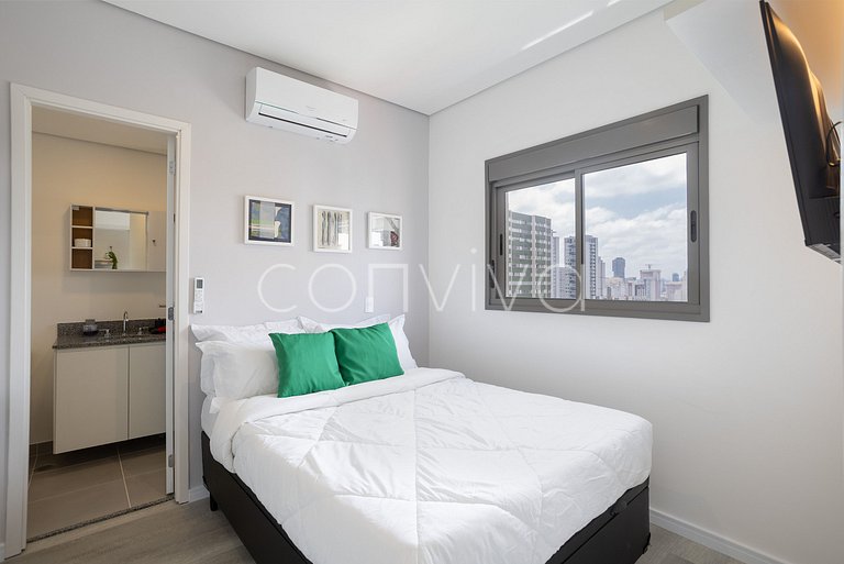 AD1001 Studio novo 27m² c/ ar e Wi-Fi na Berrini
