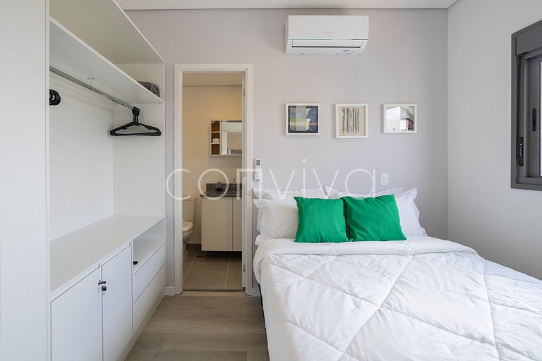 AD1001 Studio novo 27m² c/ ar e Wi-Fi na Berrini