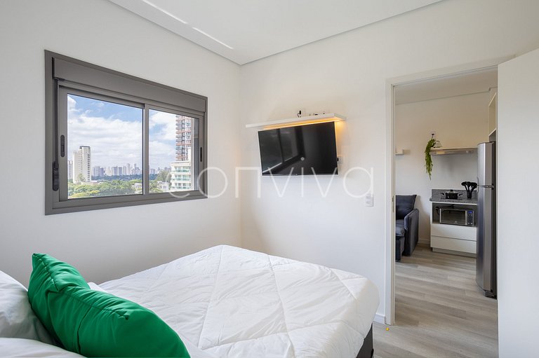 AD1001 Studio novo 27m² c/ ar e Wi-Fi na Berrini