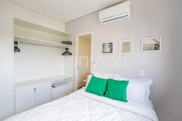 AD1001 Studio novo 27m² c/ ar e Wi-Fi na Berrini