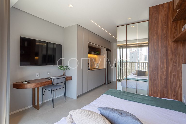 LUM1301 Studio moderno com varanda e lazer SP